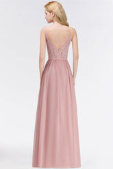 Elegant Lace Keyhole Halter Dusty Rose Chiffon Bridesmaid Dress Affordable-27dress